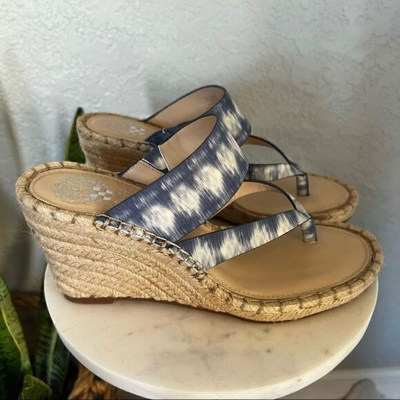 VINCE CAMUTO Lavanda Leather Espadrille Wedge Sandal, Size 9.5, Blue/White, NWT‎ - Picture 6 of 11
